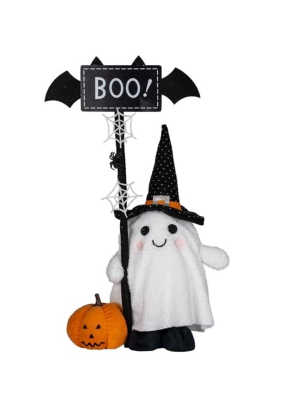 Standing Halloween Ghost Plush Decor with Adjustable Sign&Pumpkin